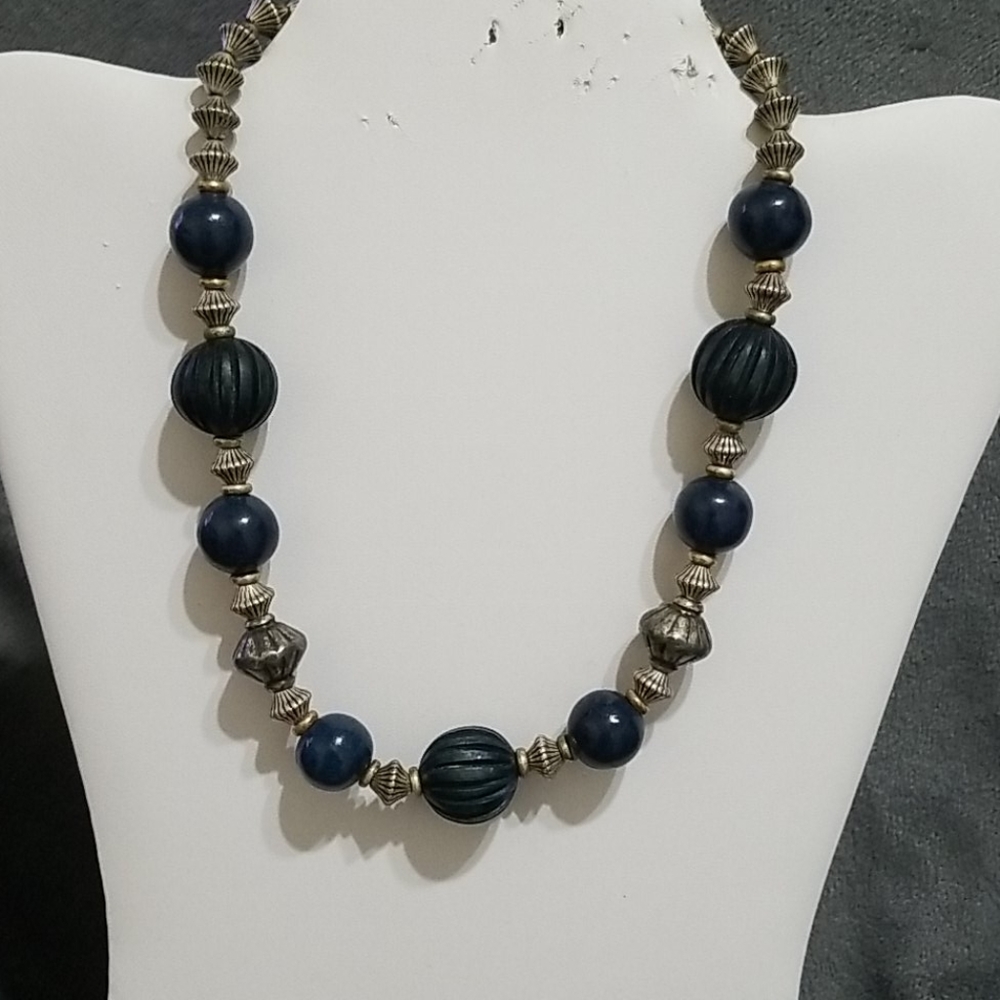 Silver and Blue Bead Necklace